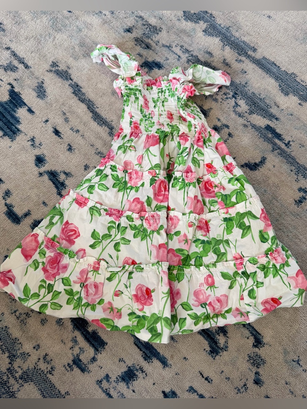 Hill House Tiny Ellie Nap Tiered Ruffle Dress in Pink Roses size 3-4